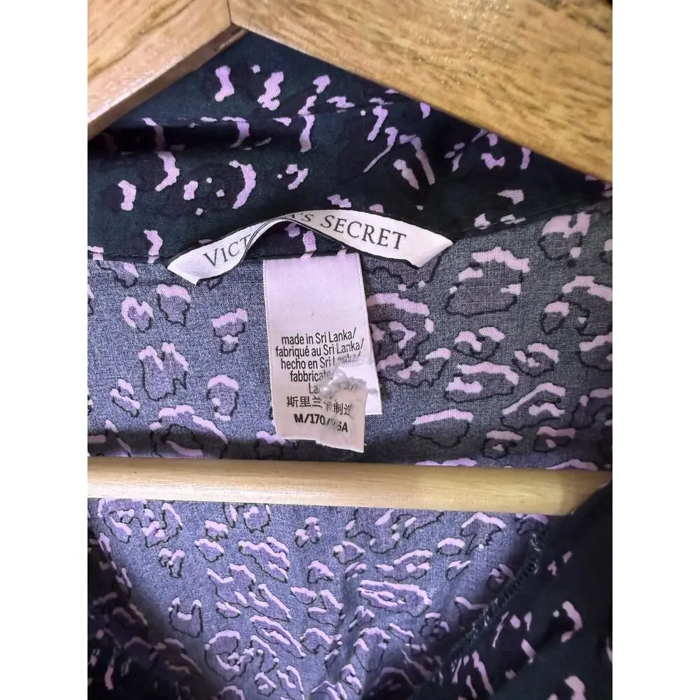 Victoria’s Secret Black Pink Print Button Down Sleep Shirt M